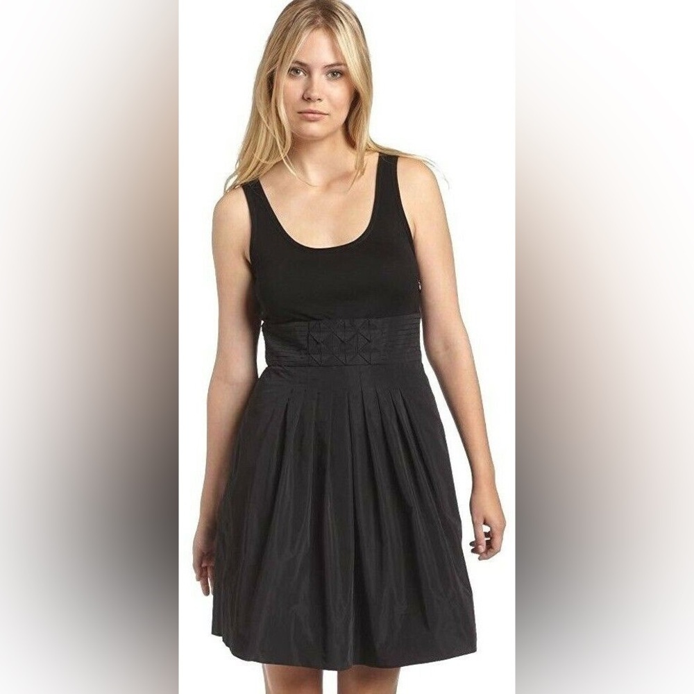 BCBG MAXAZRIA Y2K Modal Jersey Bodice Taffeta Fit Flare Bubble hem Midi Dress 10